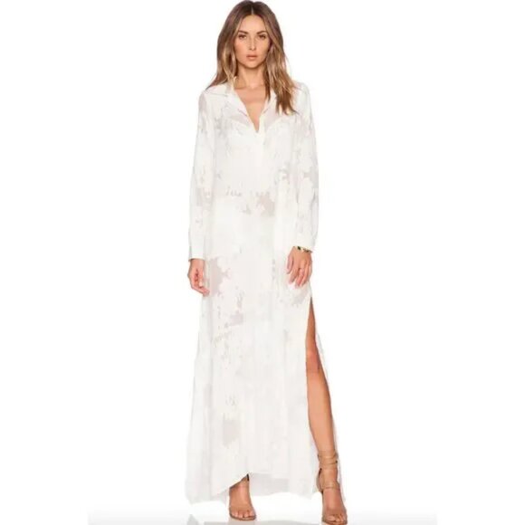 Womens For Love & Lemons Off-White Long Breezy Silk Blend Kaftan Maxi Dress XS - Picture 1 of 16